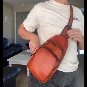 Genuine Cowhide Leather Sling Bag Crossbody Purse Brown Handmade Niucunzh